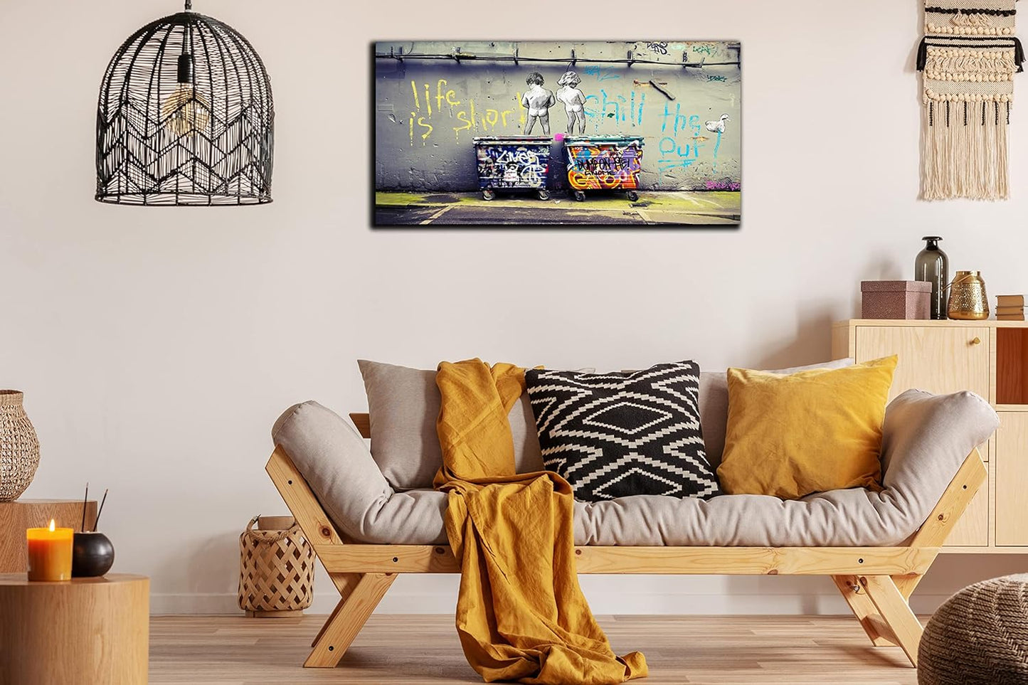 Banksy Street Art - Graffiti Canvas Wall Decor - Abstract Art Wall Decor Ready to Hang Size 40" x 20"