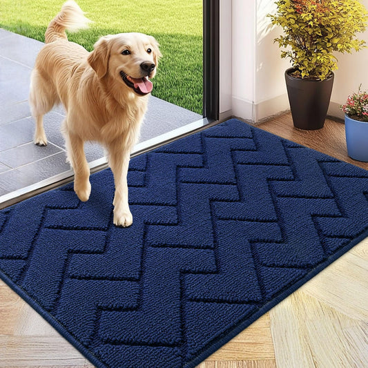 hicorfe Indoor Doormat,Front Back Door Mat Rubber Backing Non Slip Door Mats 24"x35" Absorbent Resist Dirt Entrance Doormat Inside Floor Mats for Entryway Washable Low-Profile (Navy Blue)