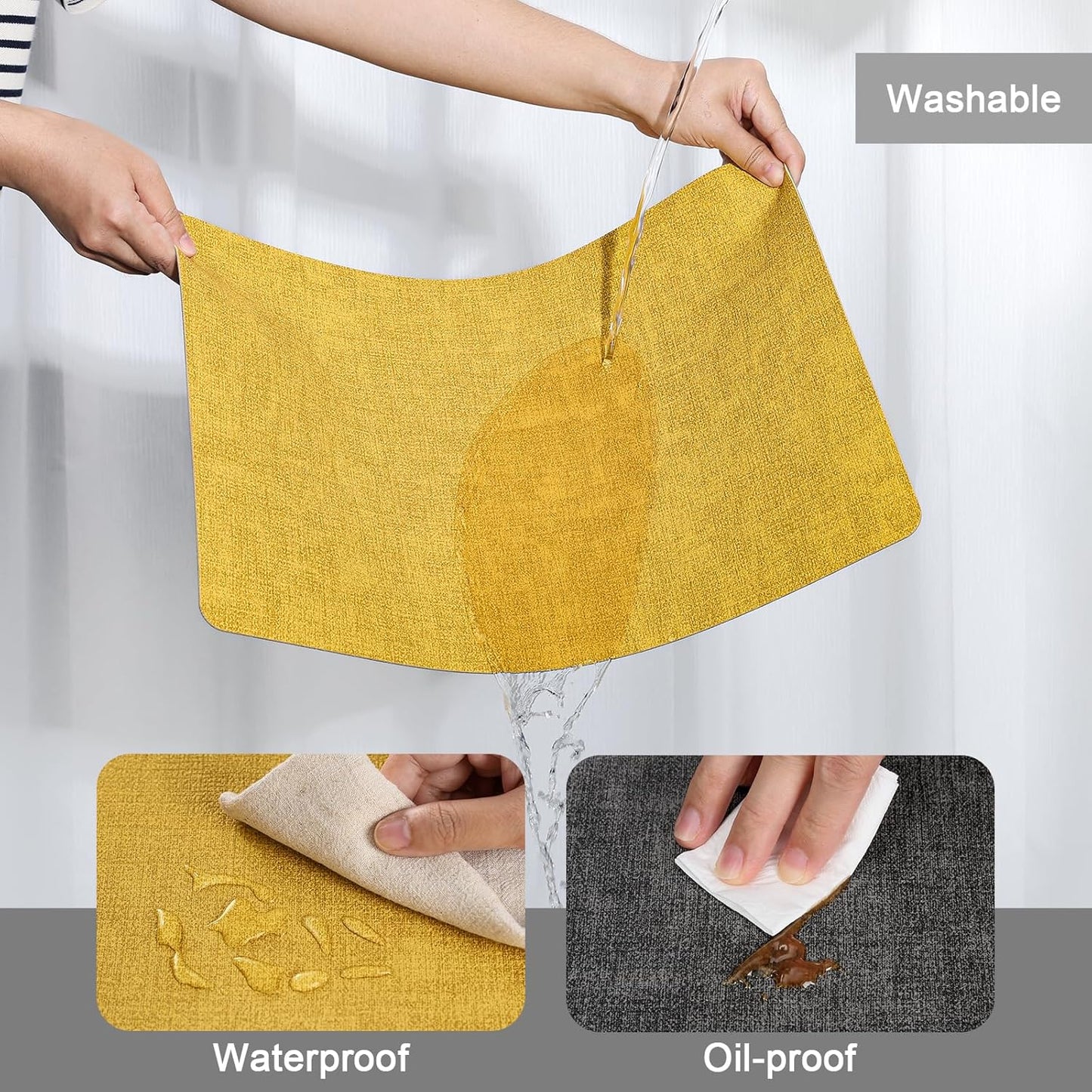 Myir JUN Dual Sided Placemats, Faux Leather Set of 6 Indoor/Outdoor Square Non-Slip Washable Table Mats (Gray Yellow)