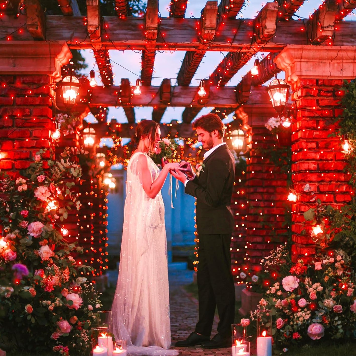 100FT 300 LED Christmas Lights Outdoor, Plug in Christmas Tree Lights with 8 Modes Waterproof, Plug in Green Wire String Twinkle Lights for Indoor Patio Wedding Party Decorations, Red