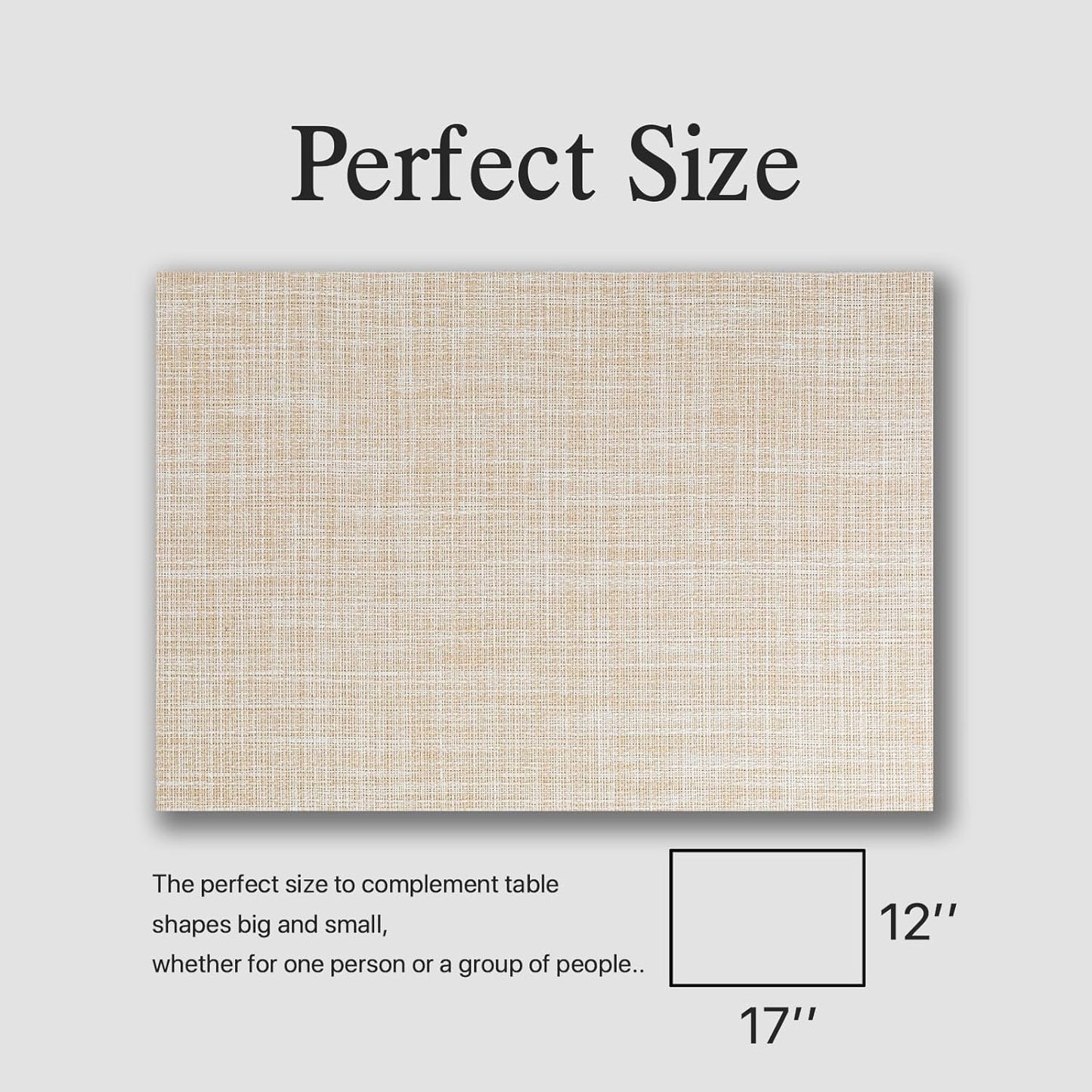 Placemats Set of 4 - Easy Clean Woven Vinyl Placemat for Dining Table, Indoor/Outdoor Place Mats, Washable PVC Table Mats（Beige）