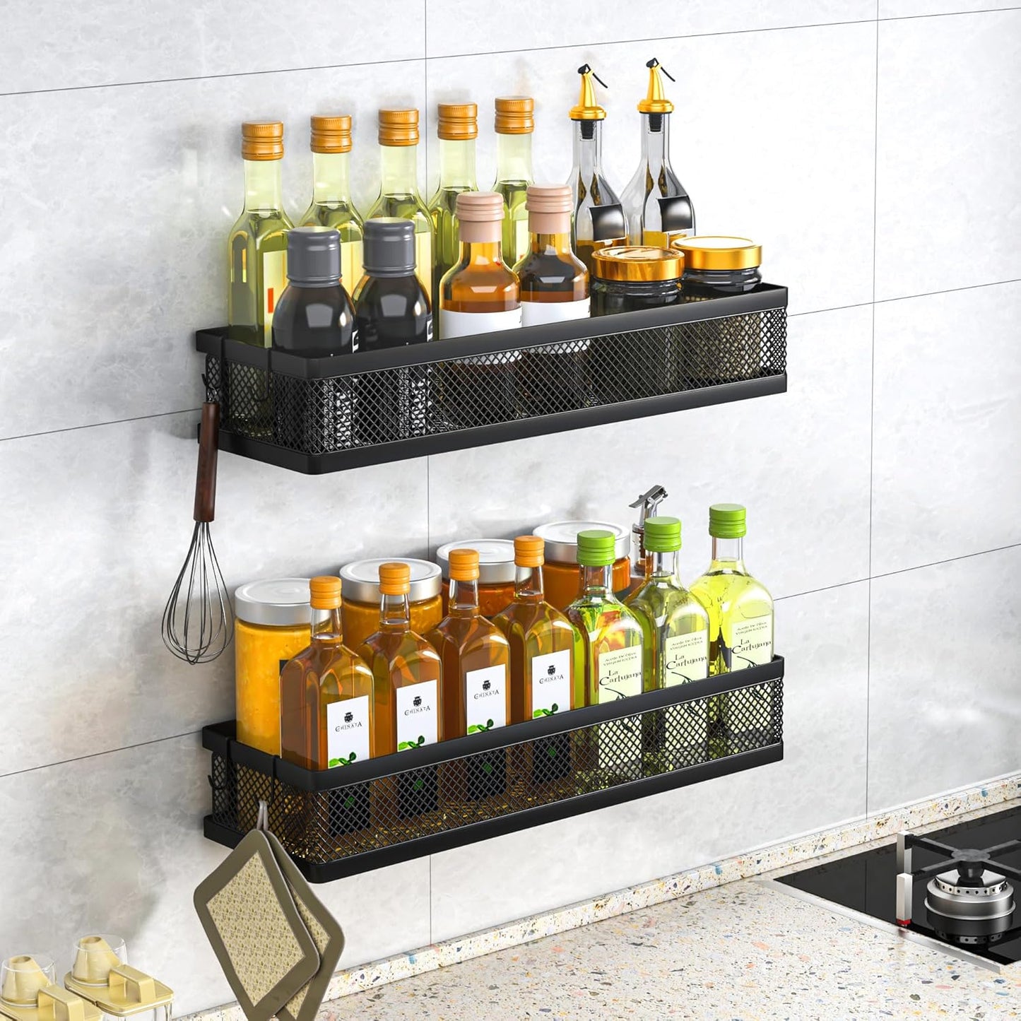 PUSDON Metal Wall Hanging Basket 2 Packs DIY Suitable for Multiple Scenes - Large Black Netting