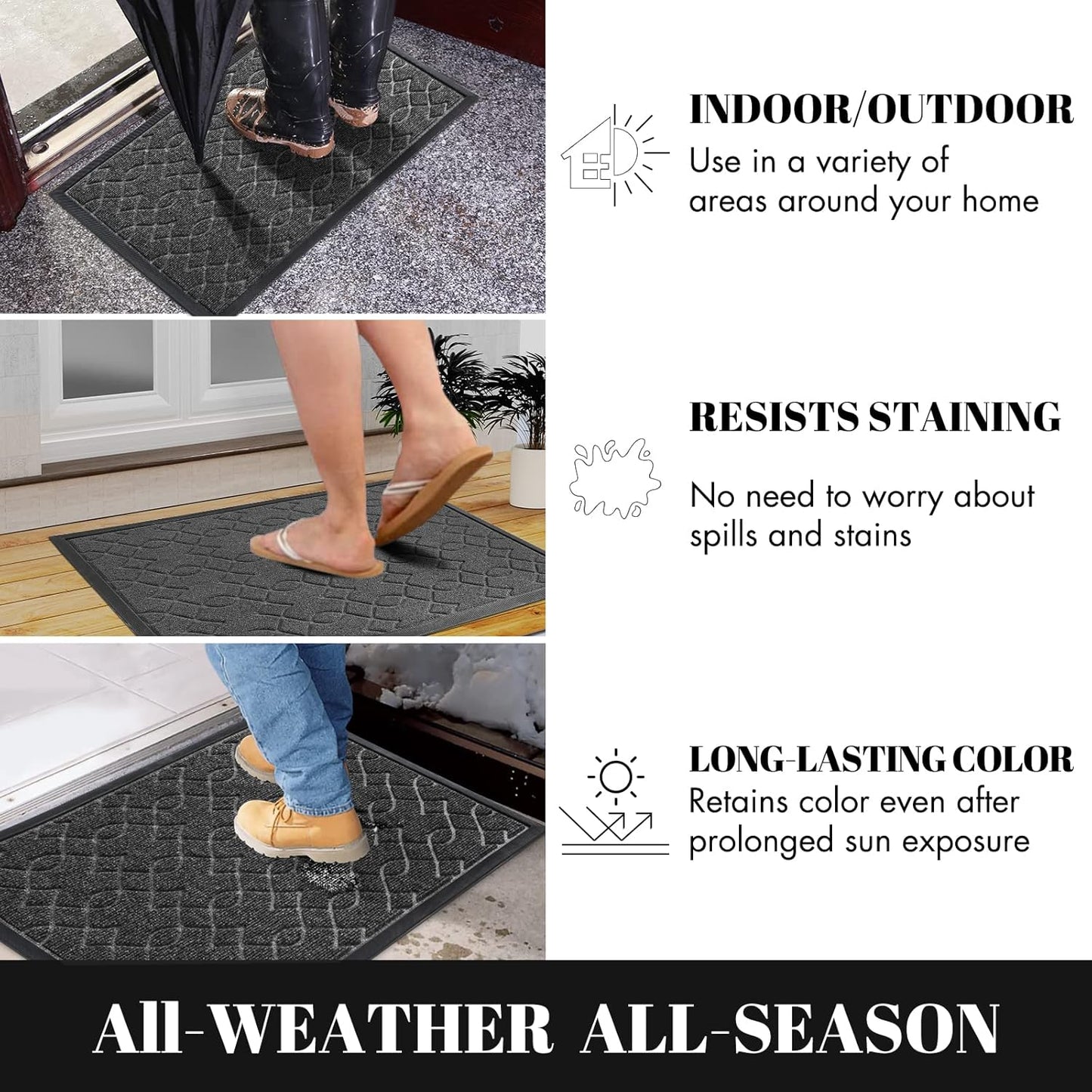 Yimobra Front Door Mat Outdoor Indoor 36x24, All-Season, All-Weather, Heavy Duty Welcome Door Mats Outside Entrance, Non Slip Porch Patio Entrance Mat, Black Gray