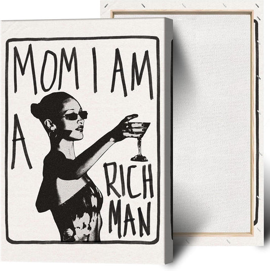 Mom I Am A Rich Man Aesthetic Retro Music Goblet Poster Feminist canvas Wall Art Vintage Bar Cart Wall Decor Preppy Dorm Decor Unique Wall Art prints painting 16x24in Framed
