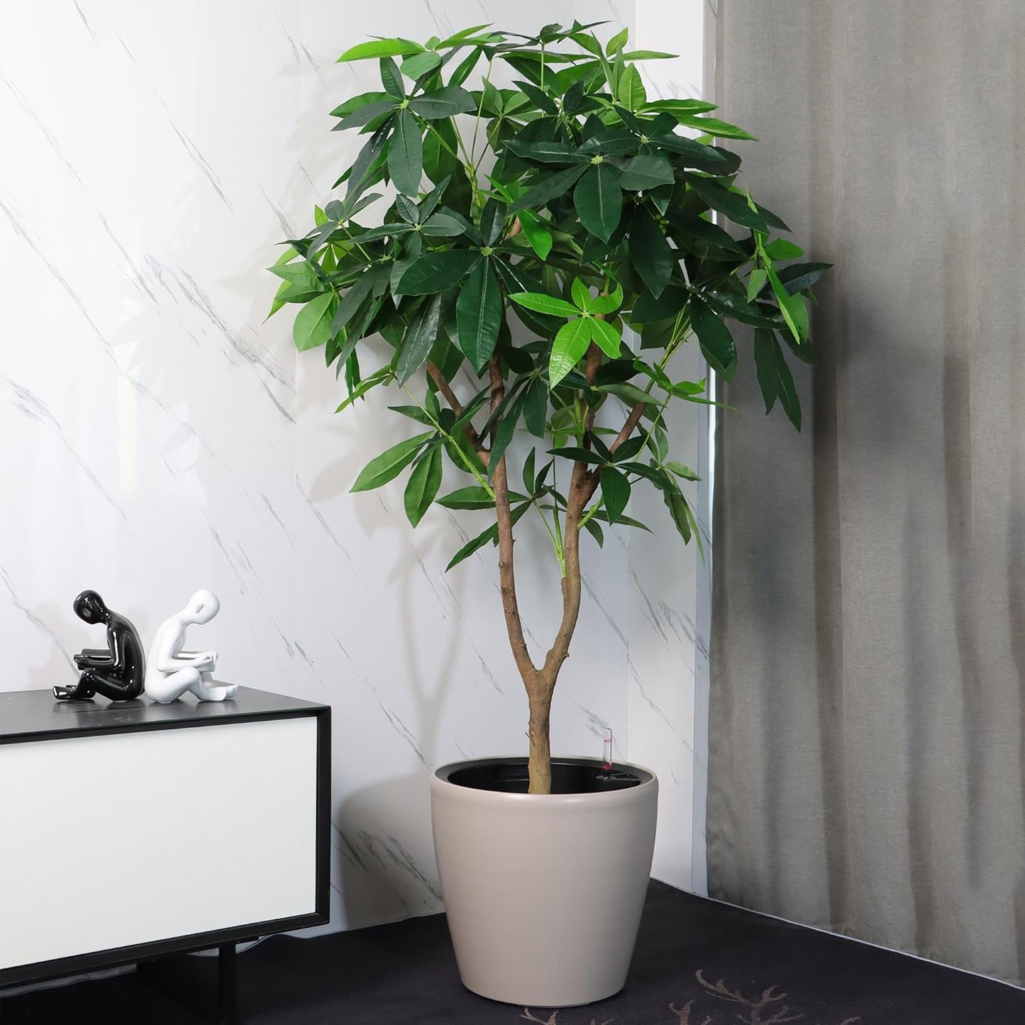 Dexceder 13x12 Self Watering Planter with Wheels Indoor Outdoor, Inner Pot Design, Thickened Large Floor Standing Flower Plant Pot with Water Level Indicator (Taupe Matte)