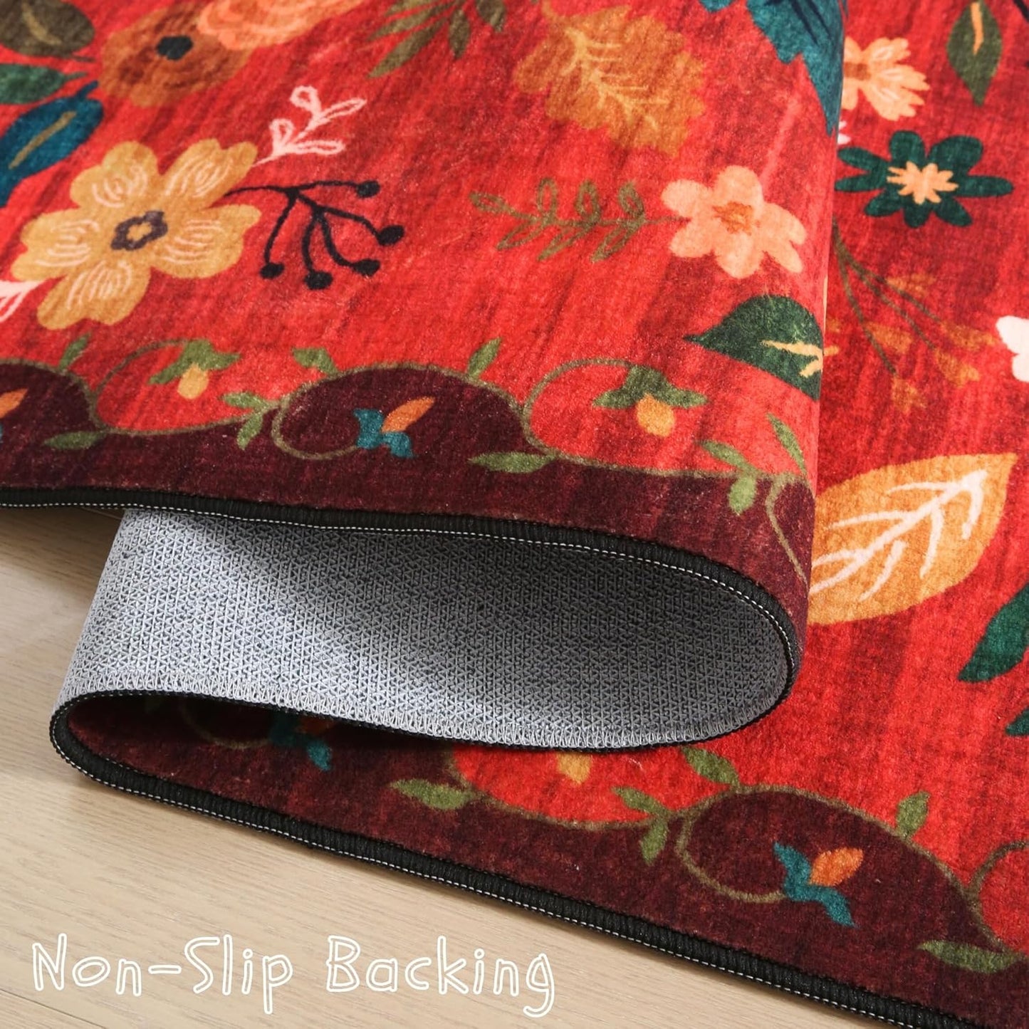 Runners for Hallways Kitchen Runner Rug Non Slip 2'x 10' Long Washable Rugs with Rubber Backing Soft Floral Carpet Runner for Hallways, Kitchen, Laundry, Bedroom, Bathroom(Red)