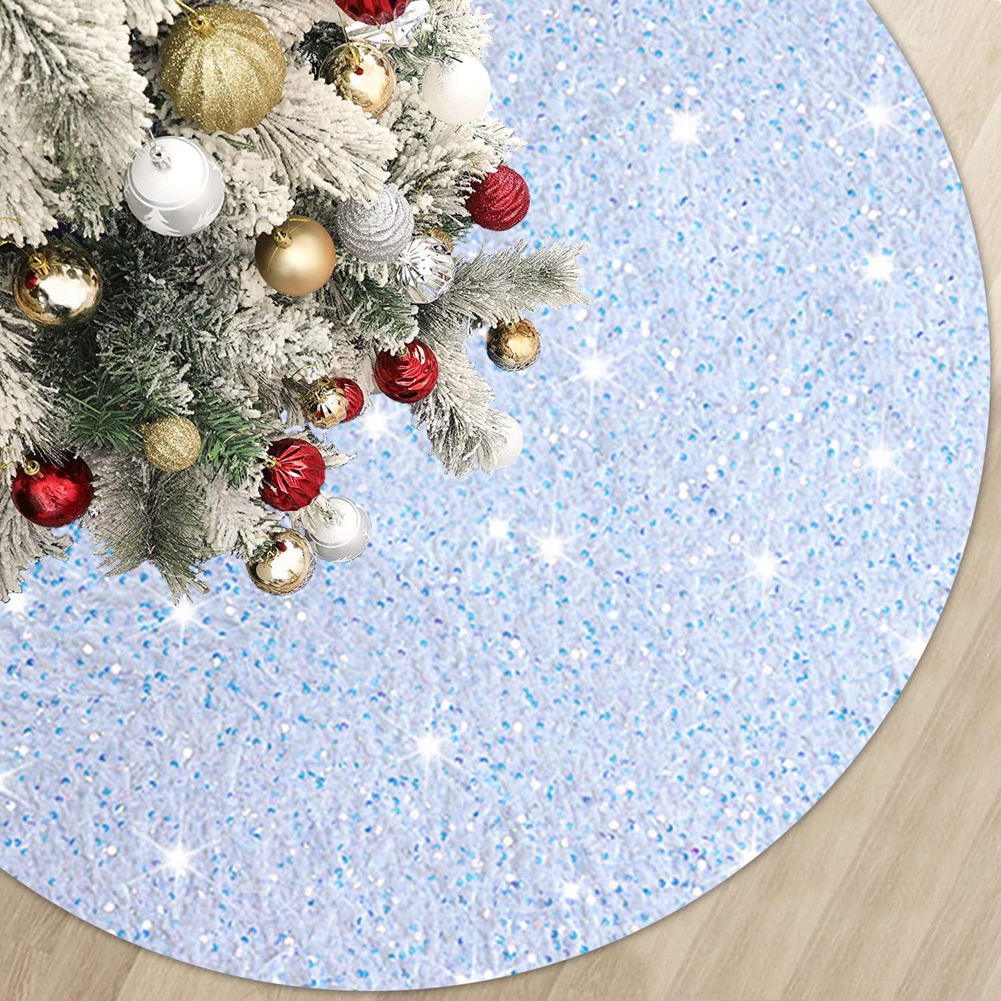 MODFUNS Iridescent White Christmas Tree Skirt Mini 21 Inch Sequins Tree Skirt Sparkle Velvet Xmas Tree Mat Glitter Tree Skirts for Artificial Trees Mermaid Tree Collar Skirt for Christmas Party