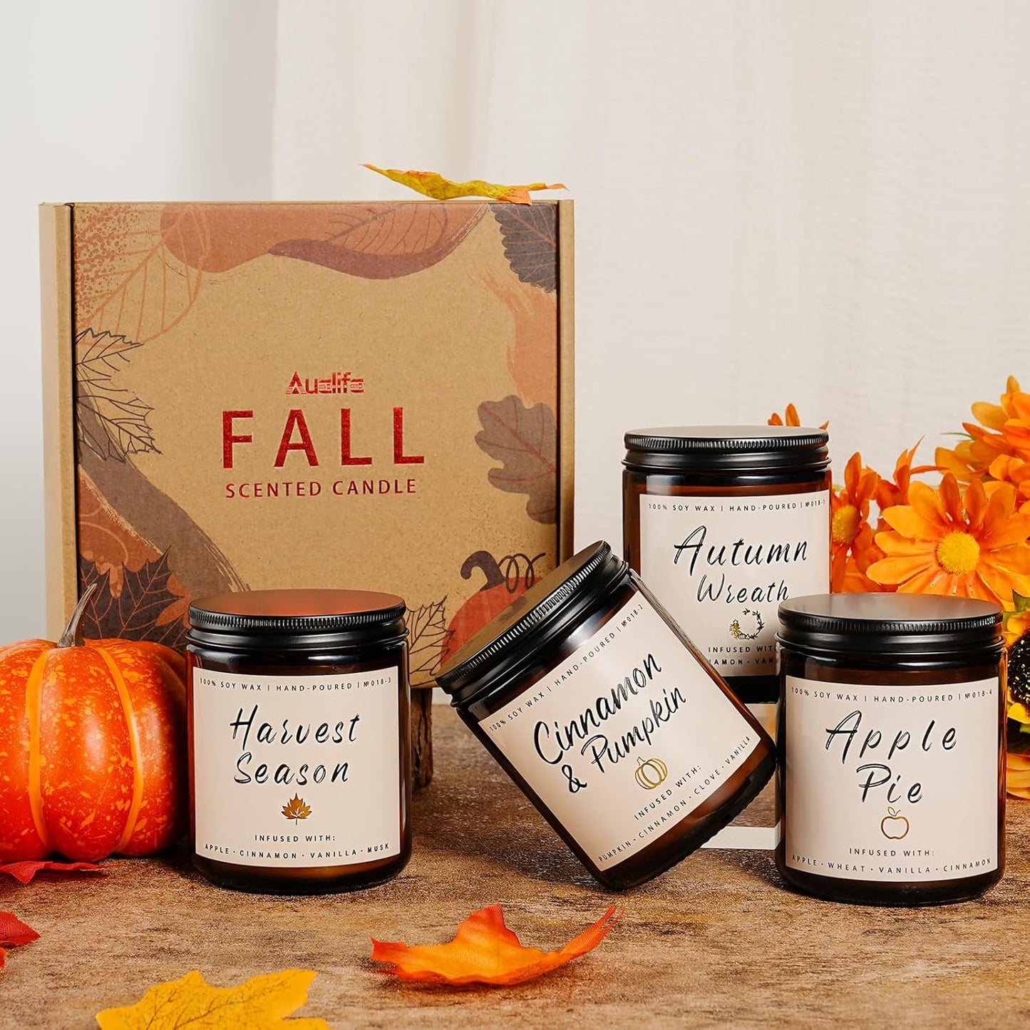 Fall Candle - Harvest Season Scented Candle, Fall Soy Candles for Home Decor, 7 oz Natural Soy Wax – Long-Lasting Autumn Candles, Aromatherapy Gift for Women & Thanksgiving, 7oz