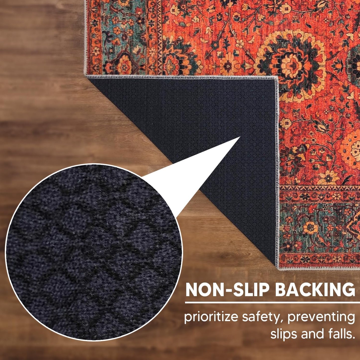 Keen Home Design 5x7 Rug - Machine Washable Area Rug with Non-Slip Backing, Ideal for Living Room, Dining Room, Bedroom - Vintage, Easy Clean, Durable, Low Pile Rug - (5' x 7')