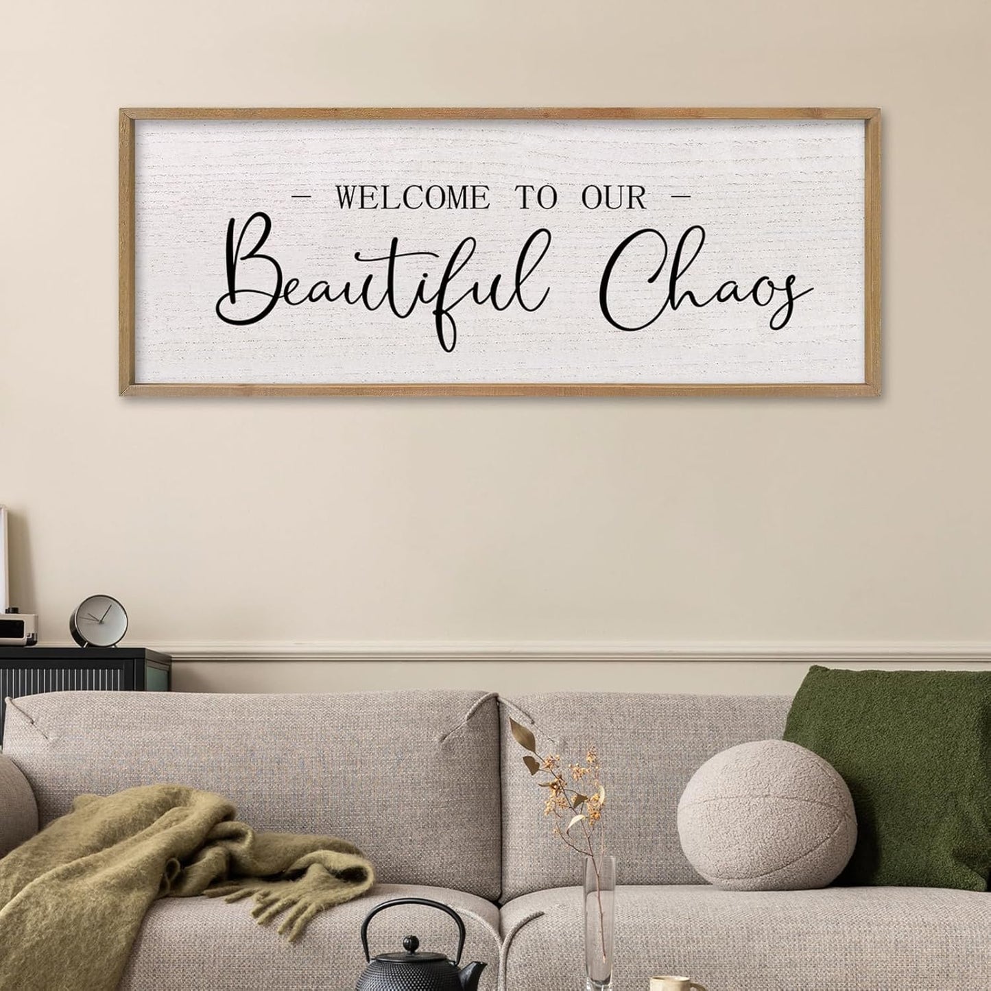 comurdyo Welcome To Our Beautiful Chaos Wall Decor Art 40"X15" for Home Entryway Sign Large Wood Framed Wall Hanging (Wood)