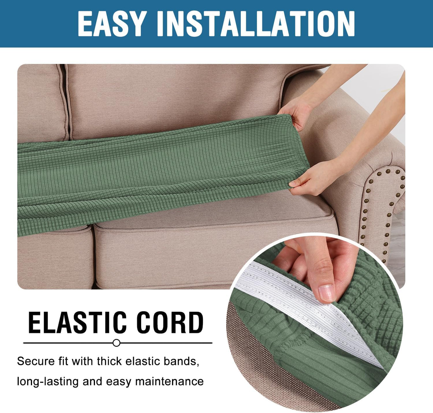 H.VERSAILTEX Super Stretch Individual Seat Cushion Covers Sofa Covers Couch Cushion Covers Slipcover Sets Thick Jacquard Textured Twill Fabric (1 Piece Sofa Cushion Cover, Loden Frost)