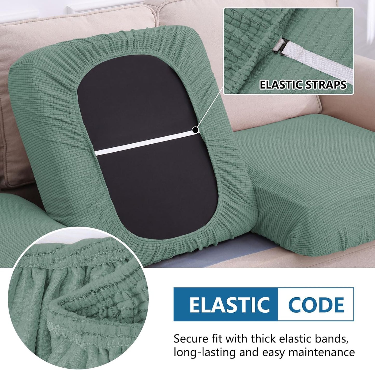 hyha Waterproof Couch Cushion Covers for Pets, Non Slip Sofa Seat Cover for Dogs Washable, Soft Thick Stretch Jacquard Fabric, Sofa Slipcovers with Elastic Bottom (2 Pieces, Green)