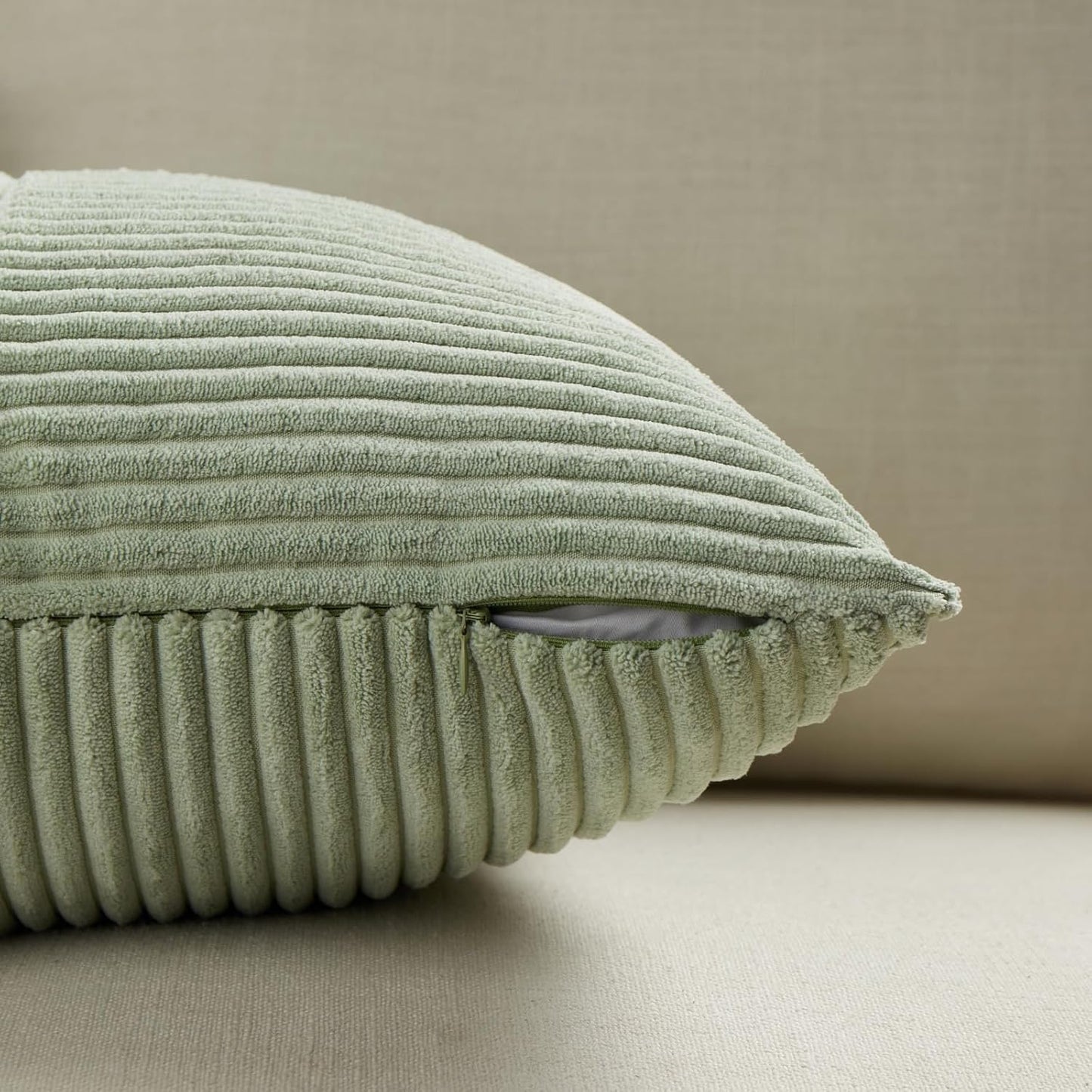 Fancy Homi 2 Packs Sage Green Decorative Throw Pillow Covers 22x22 Inch for Living Room Couch Bed Sofa, Farmhouse Boho Home Decor, Soft Corss Corduroy Patchwork Accent Square Cushion Case 55x55 cm