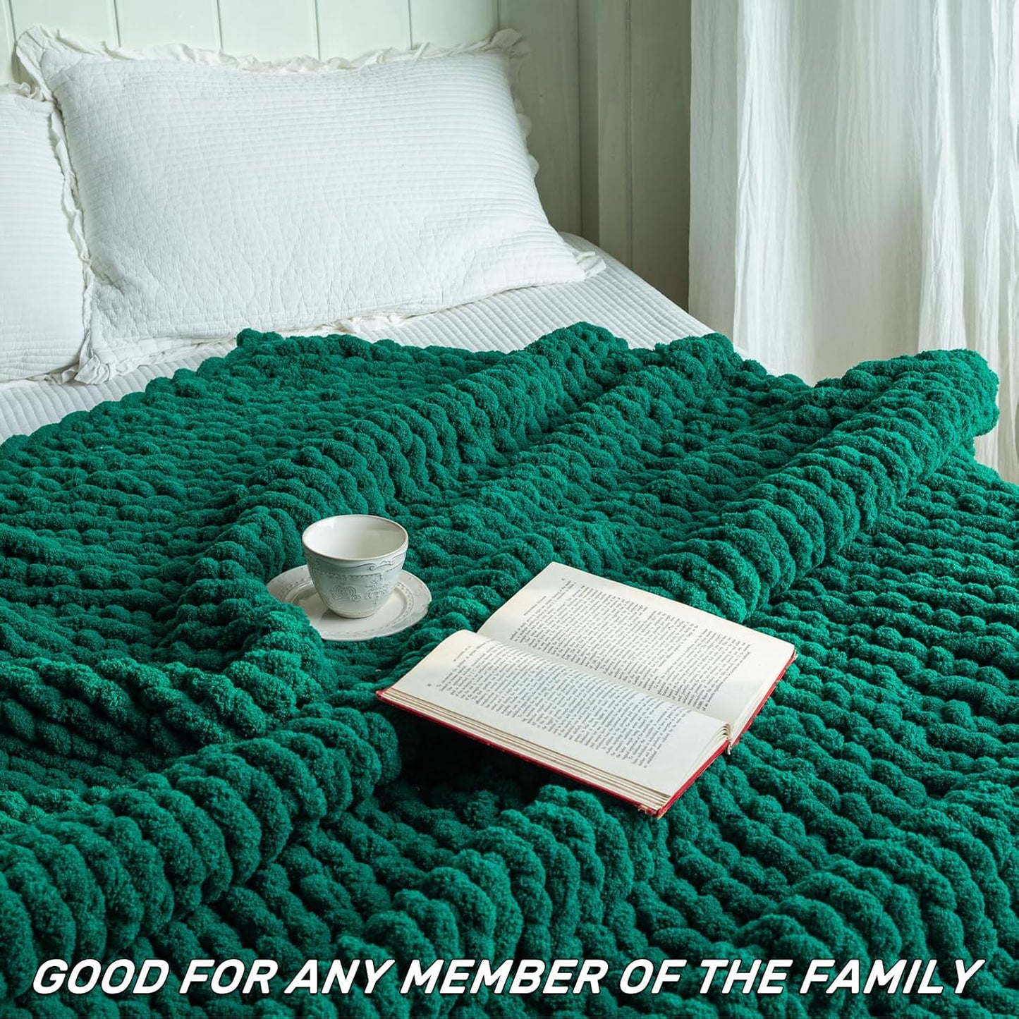 Chunky Knit Blanket - Luxury Soft Cozy 40 * 50 Throw Blanket,100% Woven Blanket Rope Knot Throw Blanket for Couch, Sofa, Home Decor, Gift - Machine Washable（Blackish Green）