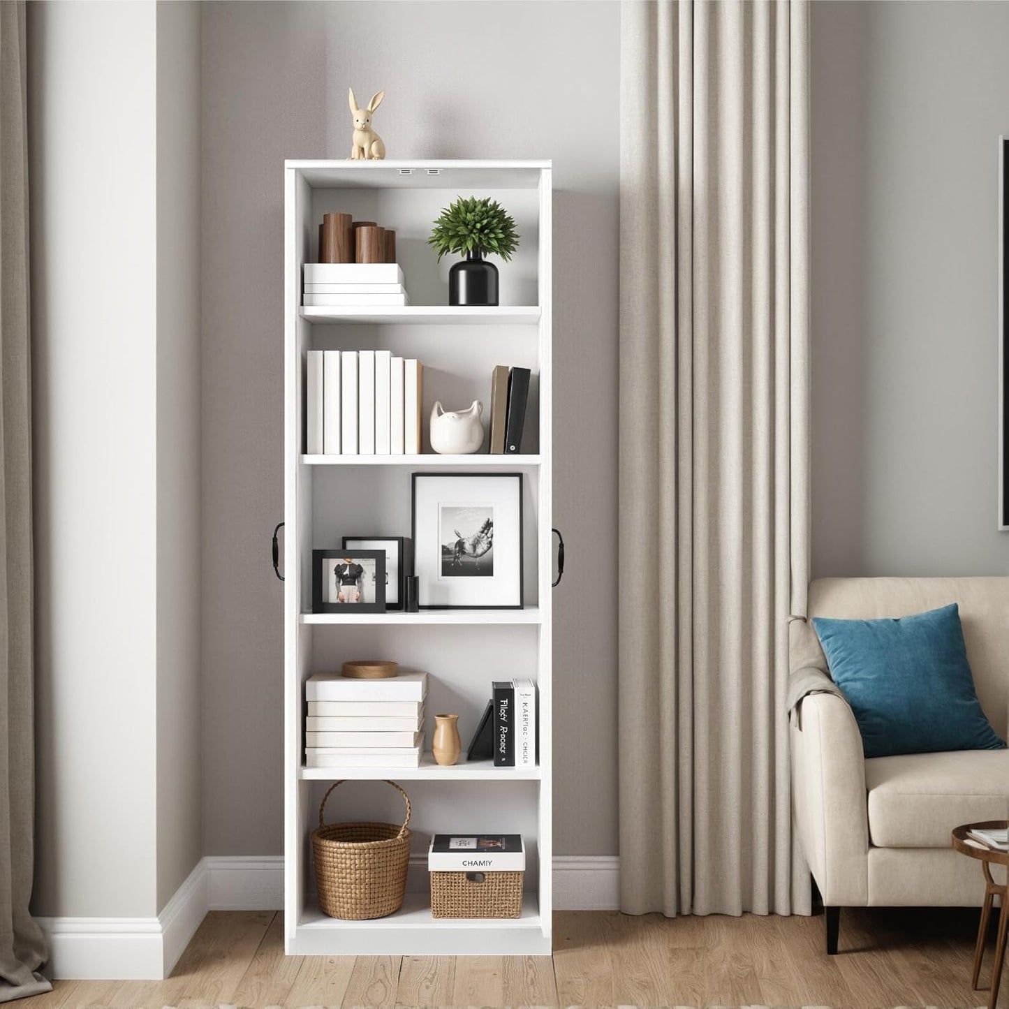 Storage Cabinet/Pantry cabinets, Soft White Finish, 71" Tall Wood Cupboard with 2 Door and 3 Adjustable Shelves for Kitchen, Dining Room, Living Room, Bathroom (Style 1)