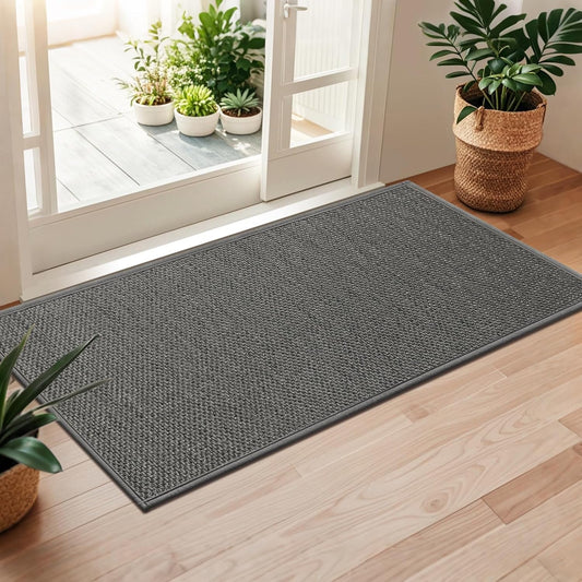 LEKEEPGO Door Mat 24"x47", Door Mat Indoor Entrance, Non Slip Rubber Backing Front Door Mat Washable Absorbent Inside Door Mat Low-Profile Doormat Entryway Mat Resist Dirt Indoor Door Mat, Grey