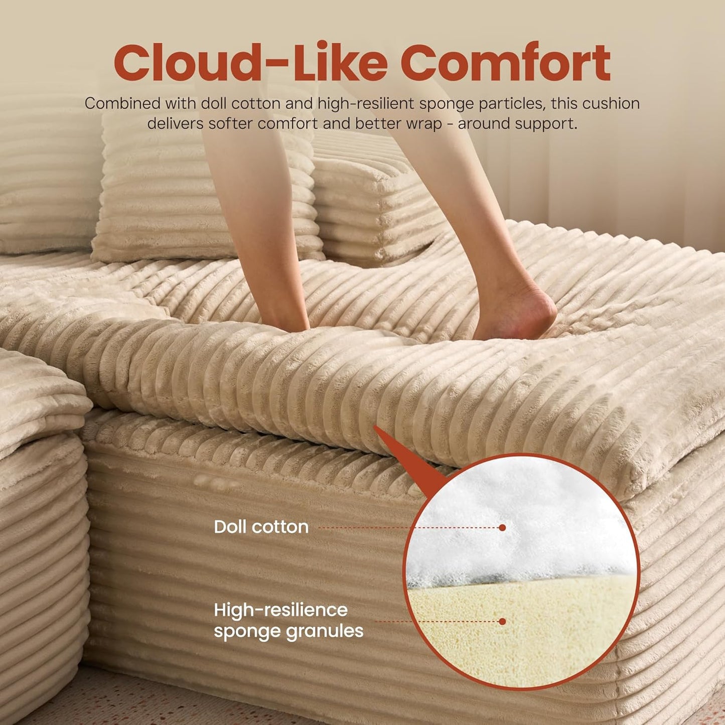 ovios 105” Modular Sectional Sofa with Thicken Seat Cushion, Cloud Couch with Deep Seat, Modern L-Shape Sofas Couches with Chaise,Upholstered Couches for Living Room Bedroom,Beige