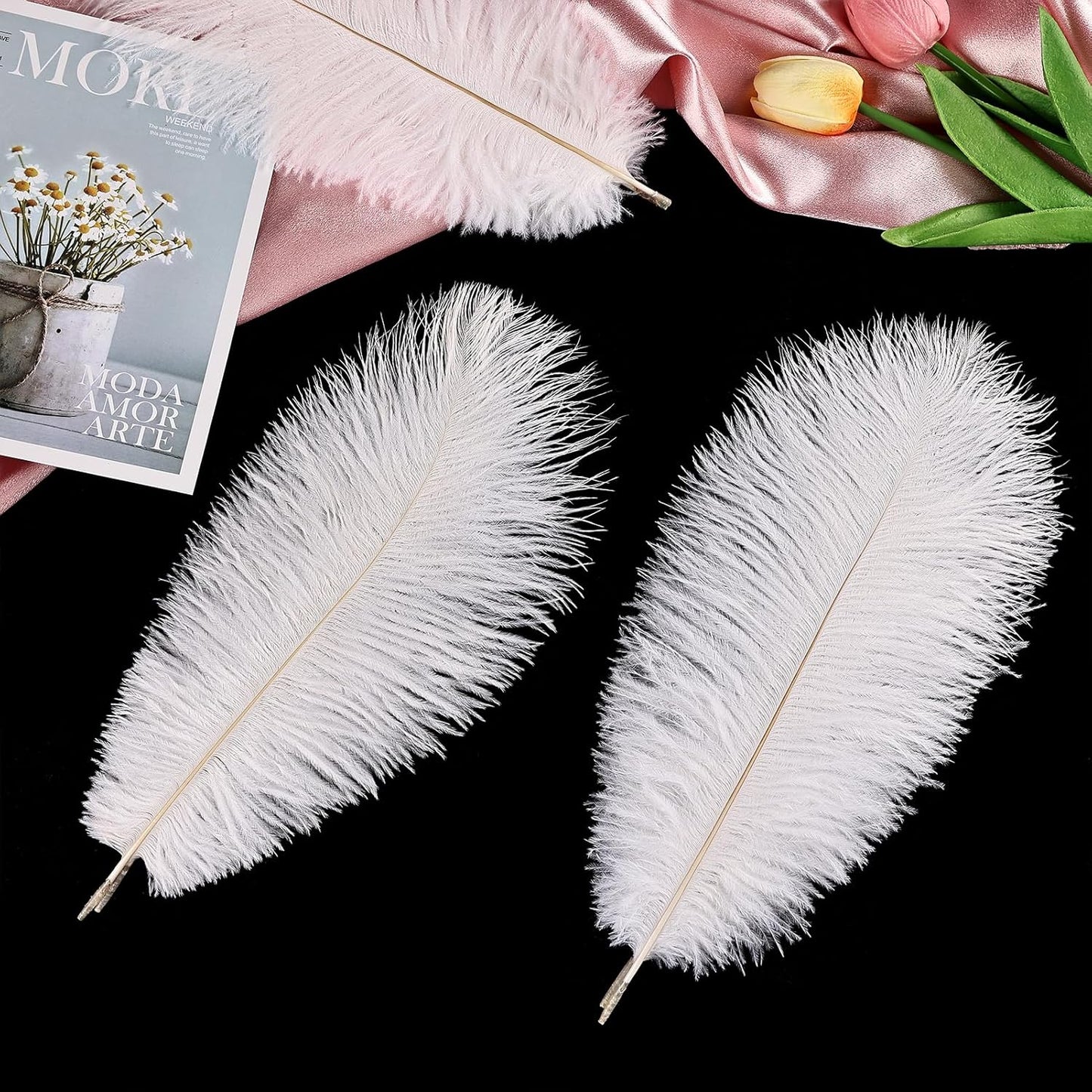 THARAHT White Ostrich Feathers 12pcs Natural Bulk 10-12Inch 25cm-30cm for Crafts Wedding Party Centerpieces Easter Gatsbi and Christmas Tree Decoration Feathers
