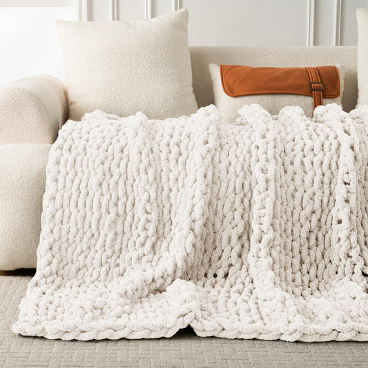Ultra Soft Chunky Knit Blanket Throw -40x50 Hand Knitted Warm Chenille Throw Blanket, Home Decor Soft Thick Yarn Cable Knit Blanket Breathable Fleece Banket Christmas for Couch Bed Sofa Best GIF