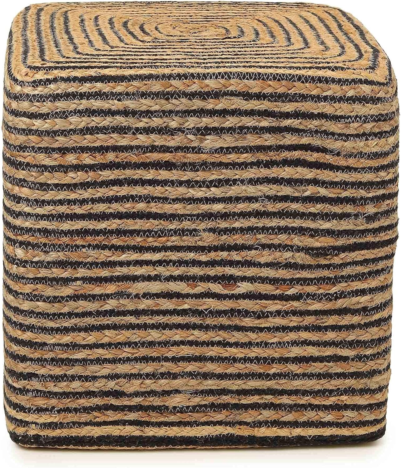 REDEARTH · Cube Pouf Foot Stool Ottoman - Jute Braided Pouffe Poof Accent Sitting Footrest for The Living Room, Bedroom, Nursery, Lounge 50% Jute 50% Cotton Set of 2 (14.5”x14.5”x16”; Natural Black)