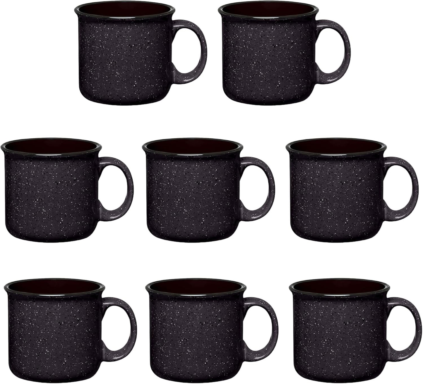 Set of 8 Ceramic Campfire Mugs – 15 Oz, Black – Coffee & Tea Cups for Home, Work, Travel, Camping – Customizable, Great for DIY, Events, Companies