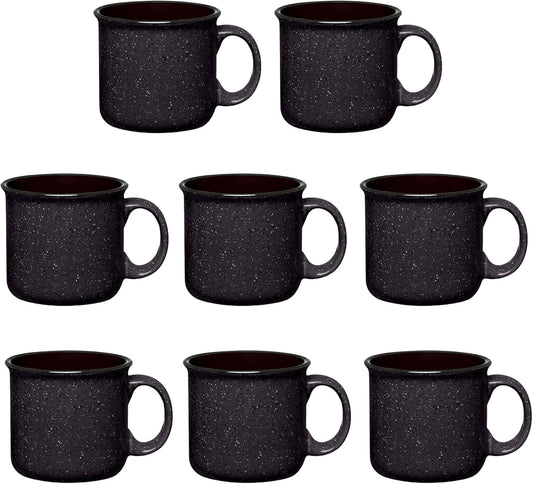 Set of 8 Ceramic Campfire Mugs – 15 Oz, Black – Coffee & Tea Cups for Home, Work, Travel, Camping – Customizable, Great for DIY, Events, Companies