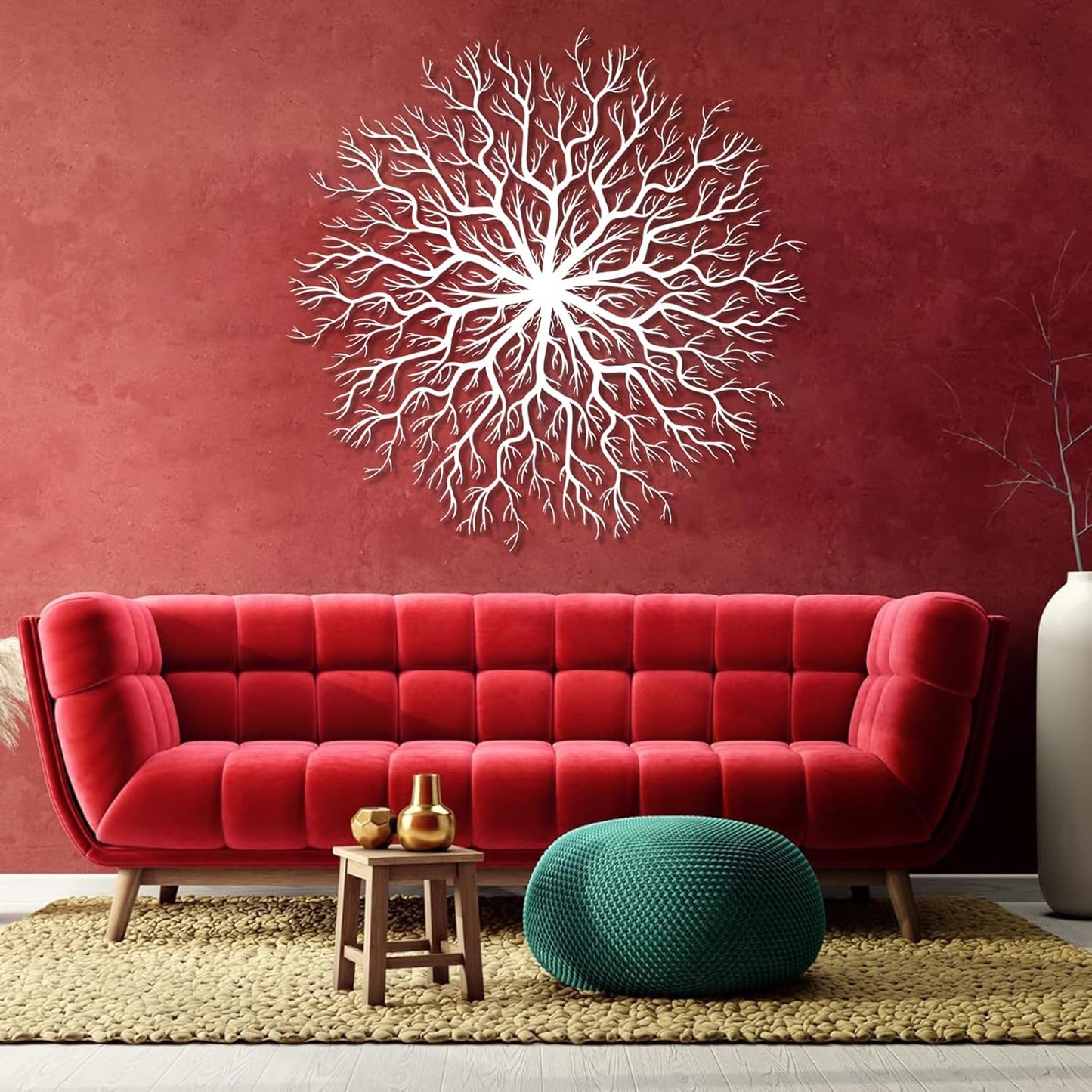 Tree of Life Metal Wall Art, Metal Tree Wall Art, Large Round Sculpture, Round Branch Wall Decor, Large Branch Artwork, Nature Sign, Wall Decor for Living Room, Housewarming Gift (White, 28"x28"|70x70cm)