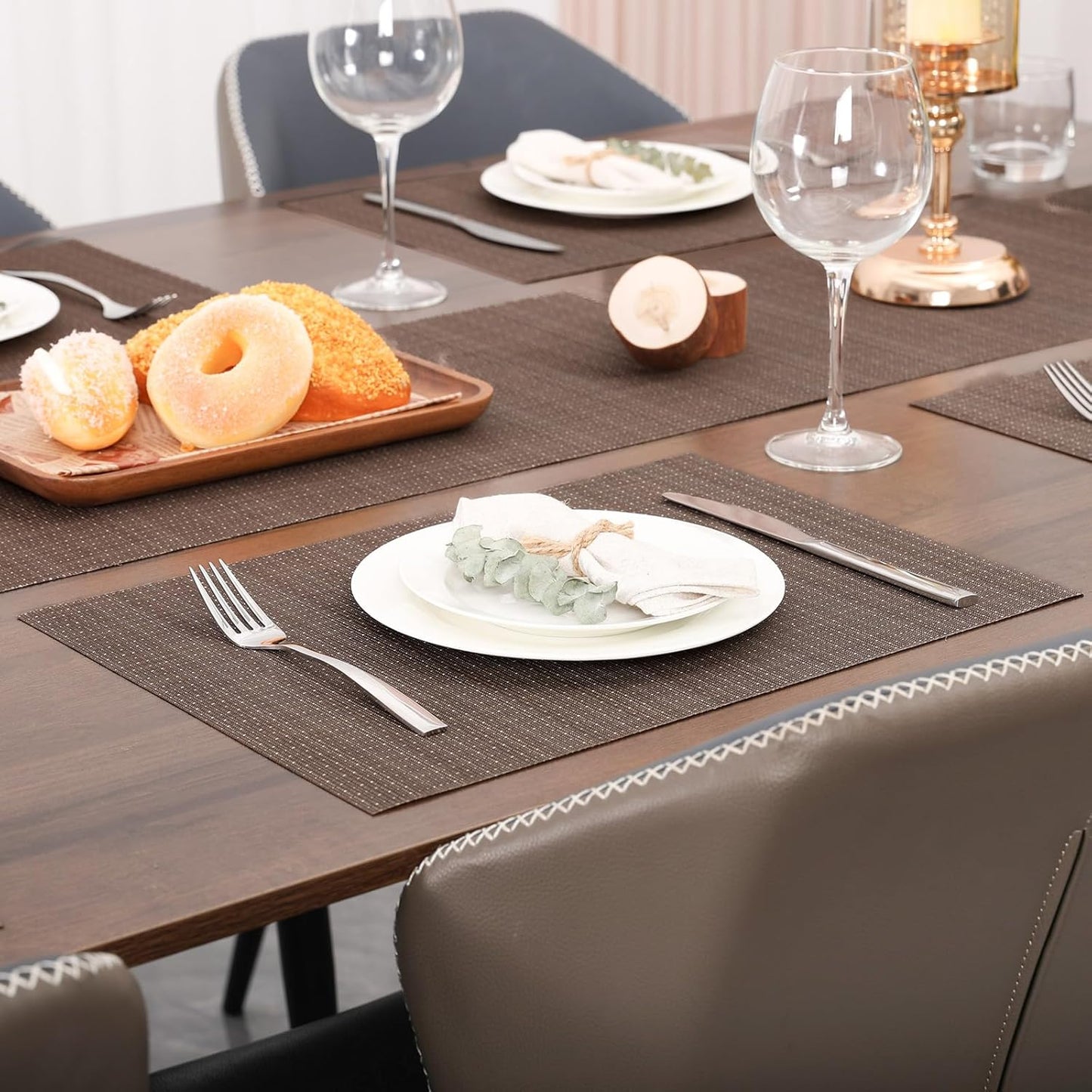 Myir JUN Placemats Set of 8, Vinyl Woven Placemats Place Mats Indoor Set of 8 Washable Table Mats Non-Slip Place mats for Dining Table (Coffee, Set of 8)