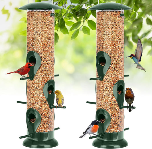 FEED GARDEN Metal Tube Bird Feeders for Outdoors Hanging, 6-Port Bird Feeder for Outside, Finch Feeders for Outside, Squirrel Proof Bird Feeders with Heavy Duty Metal Lid, Chew-Proof, 13 Inch Green