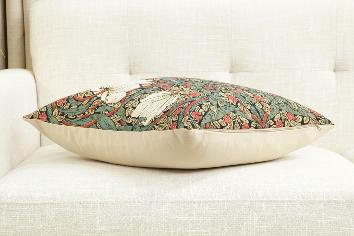 Charlotte Home Furnishings Pimpernel Red Green Floral Throw Pillow Cover 18” x 18” – Double-Sided Tapestry Cushion Cover for Couch, Sofa, or Bed | 100% Cotton Jacquard Woven in Europe