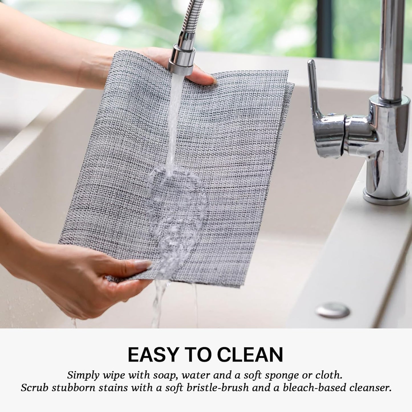 LEXMORE Placemats Set of 6 Vinyl/Plastic Woven Place Mats for Kitchen Table Indoor/Outdoor Washable Placemat Wipeable Dining Table Mats(A-Gray)