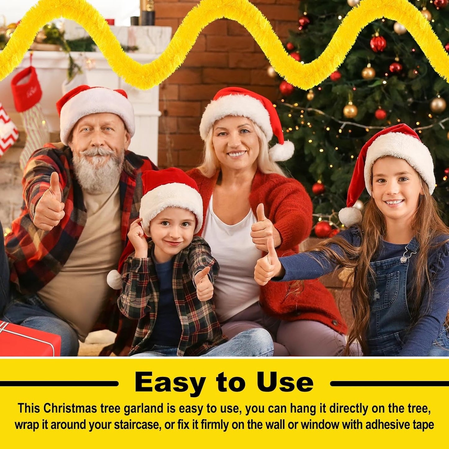 Macaron Metallic Twist Tinsel Garland - 50ft Wall Hanging Backdrop for Christmas, New Year & Valentine's Day Parties (Yellow, 2in x 50ft)