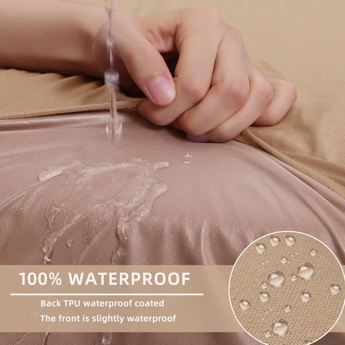 hyha Waterproof Couch Cushion Covers, Stretch Sofa Couch Seat Slipcover for Dog Washable, Non-Slip Waterproof Outdoor Cushion Covers for Patio Furniture Replacement (2 Pieces, Camel)