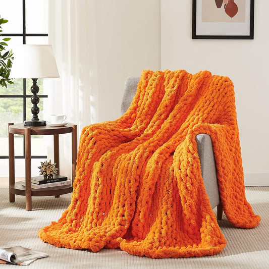 L'AGRATY Chunky Knit Blanket Throw - Soft Chenille Yarn Throw Blanket 60x80: Handmade Thick Cable Knit Crochet Blanket - Large Knit Blanket Chunky Rope Knot Throw Blanket for Couch Sofa Bed Home Decor
