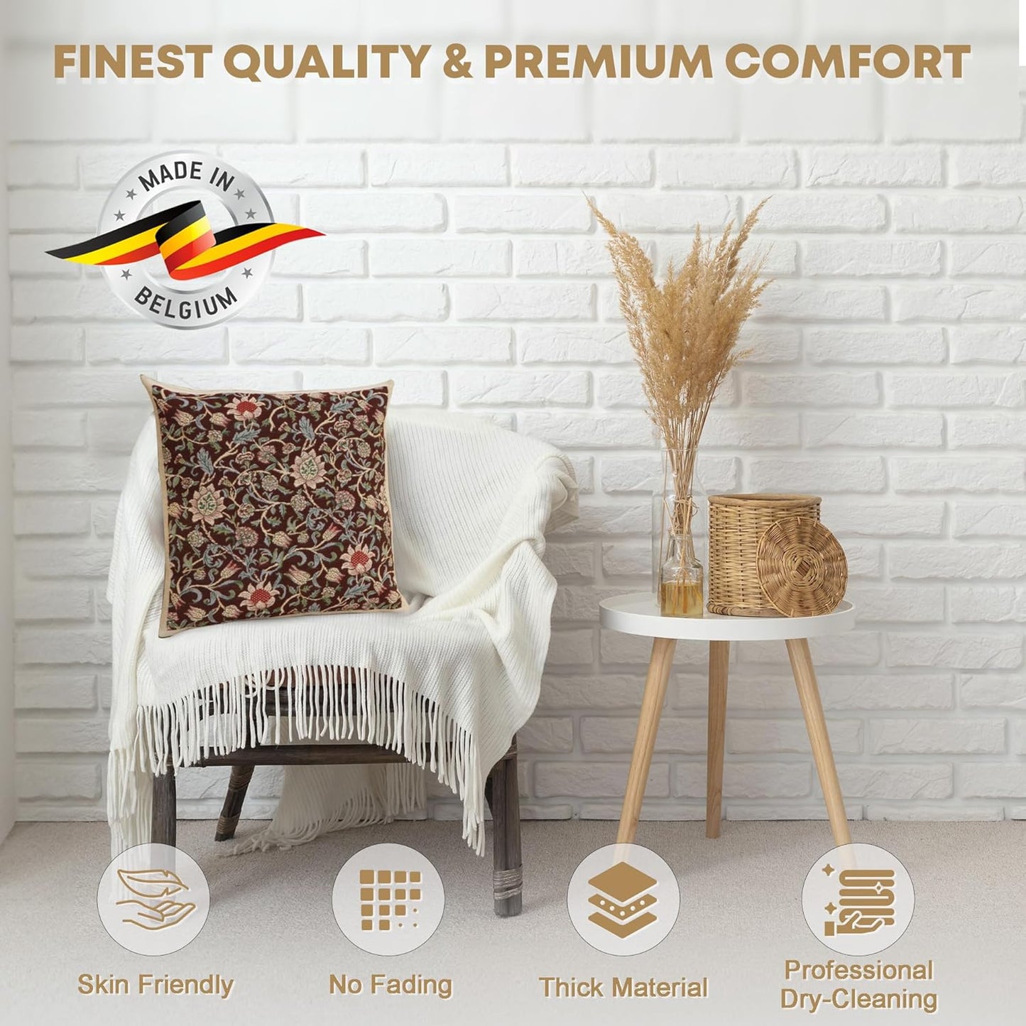 Charlotte Home Furnishings Throw Pillow Covers 16x16 in, Damson Blue Decorative Couch Pillow Cover, Boho Decor European Tapestry Cushion Cases, Living Room Cozy Home Decor, Jacquard Woven Soft Cotton