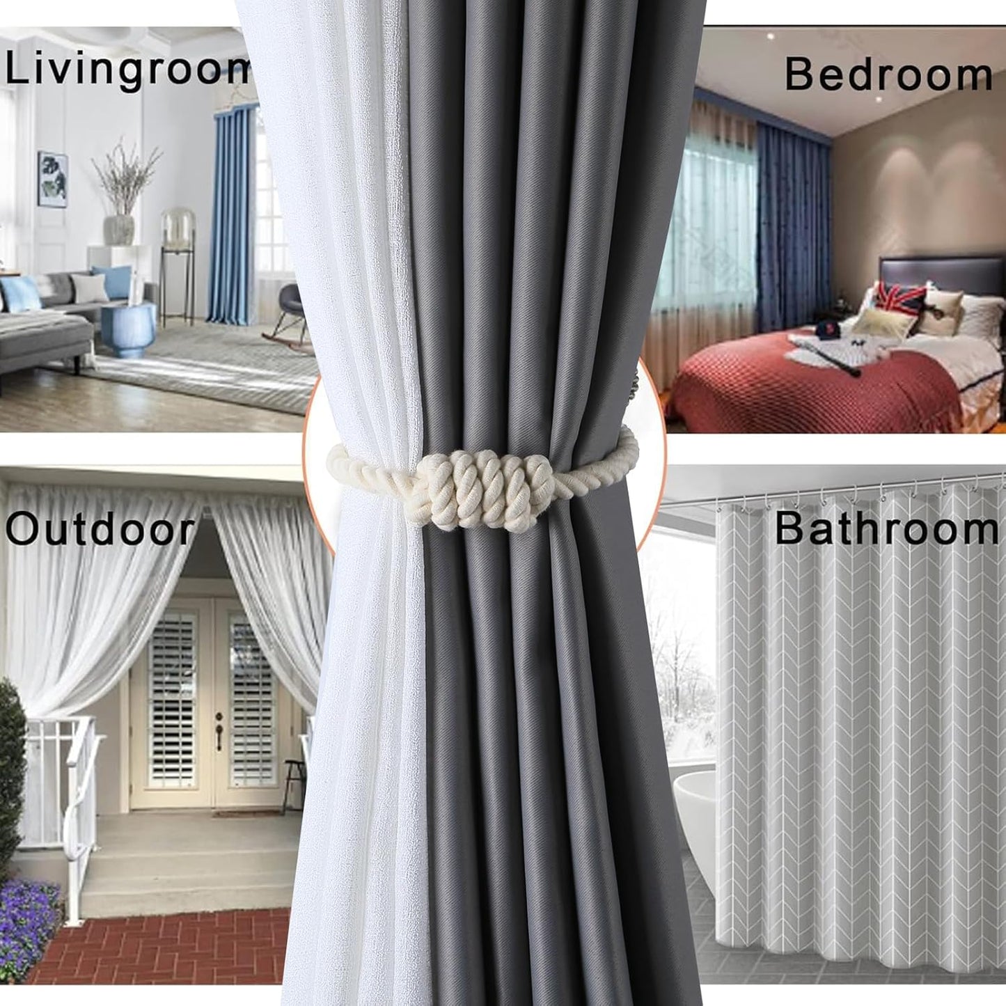 Fenghuangwu 2Pack Magnetic Curtain Tiebacks – Bohemian Style Handmade Woven Tie-Backs for Drapes,Elegant Exquisite Knot Holdbacks,Outdoor Boho & Modern Home Decor（Gold