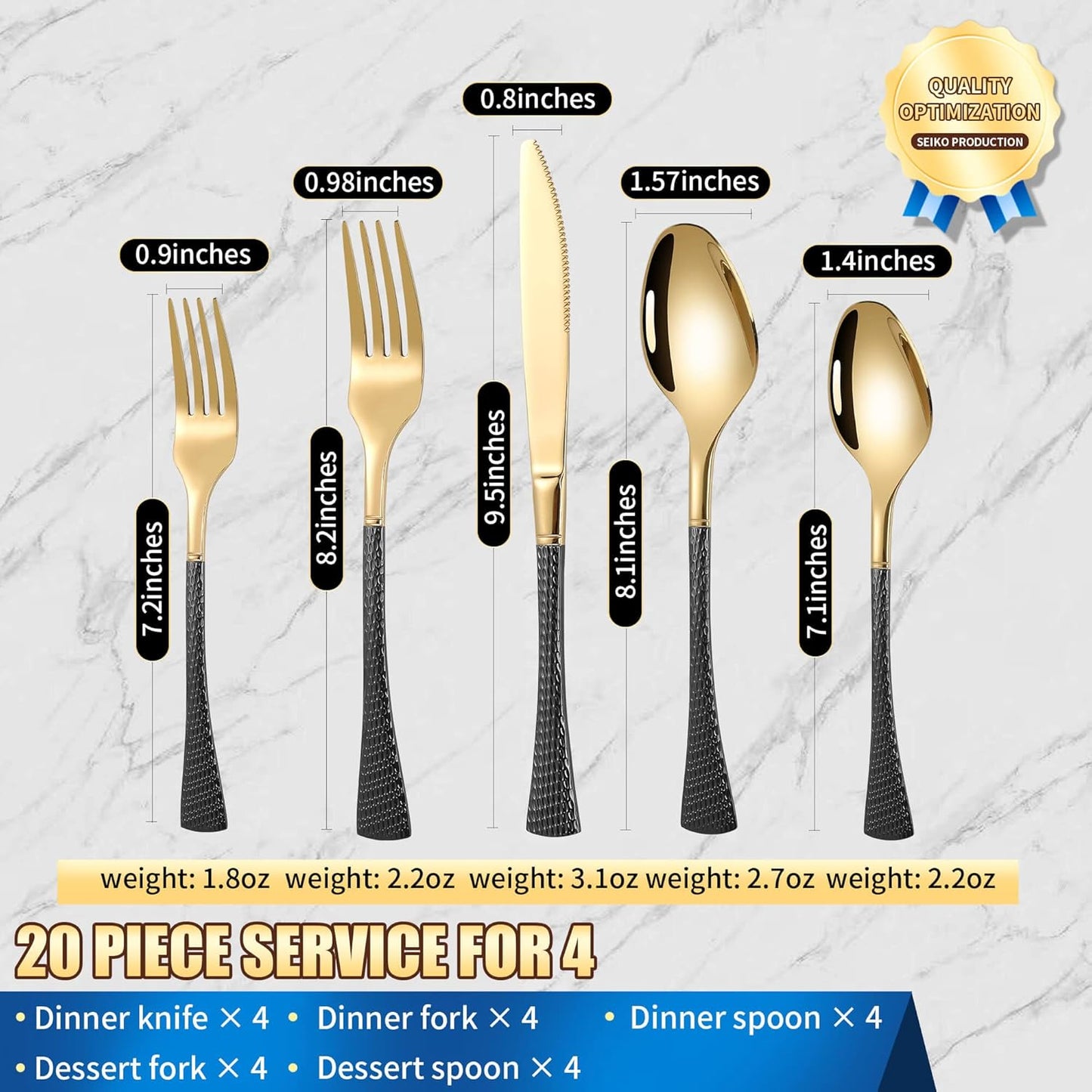 Hammered Black Gold Silverware Set,20 Piece Modern Flatware Set Service for 4,Mirror Polished Stainless Steel Cutlery Set Utensil Set Tableware Set,Kitchen Knives Fork Spoon Set,Dishwasher Safe