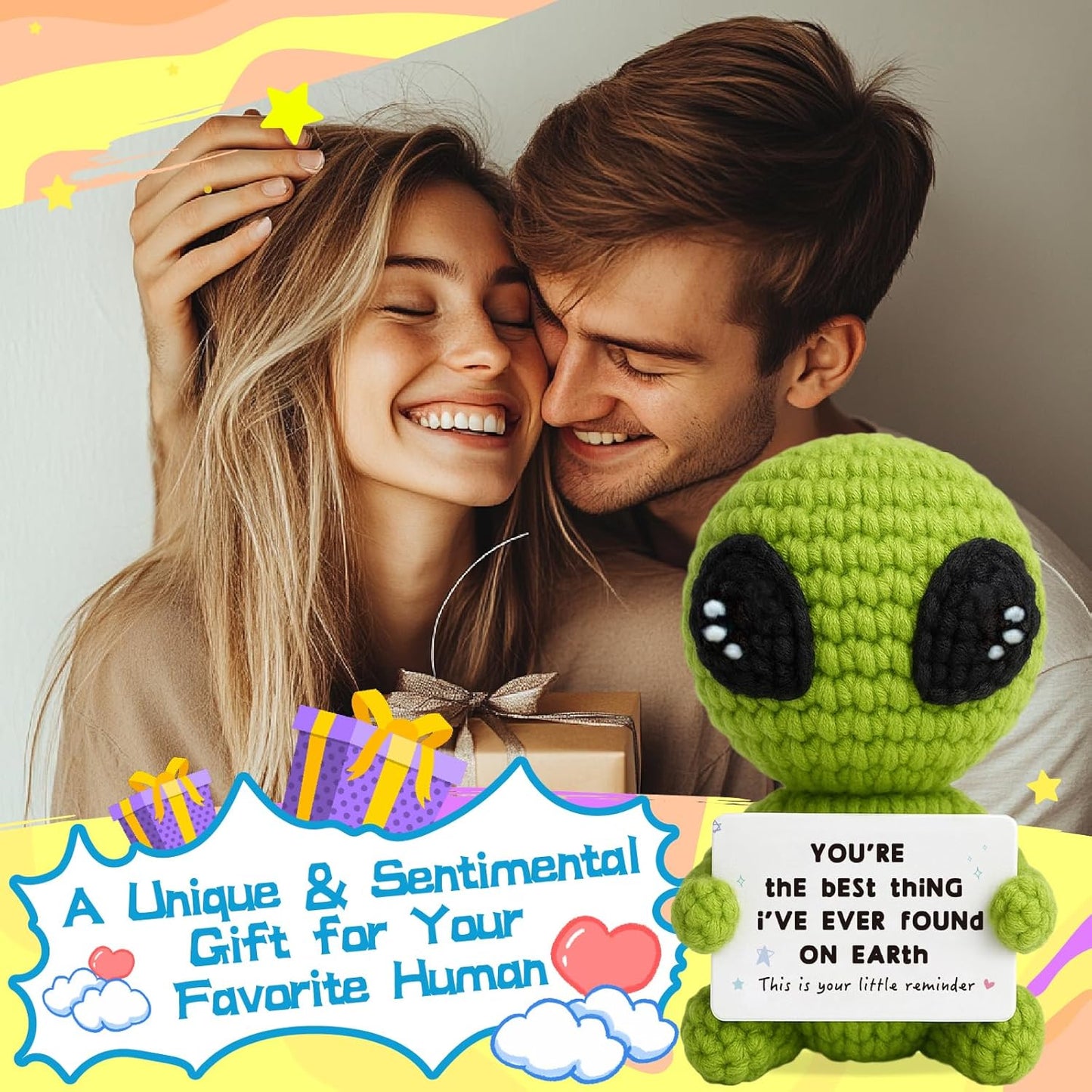 Unique Crochet Alien Decor Gift for Boyfriend, Girlfriend, Anniversary, Valentine's Day, Birthday, Christmas Funny Romantic Gifts for Him Her to My Love Presents