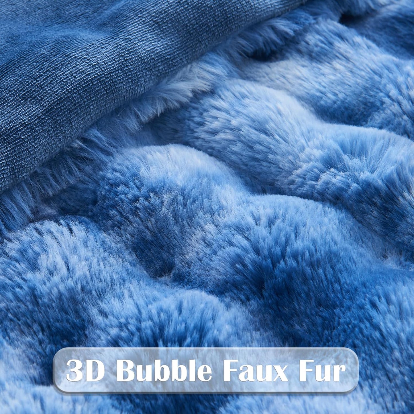 NEWCOSPLAY Faux Fur Twin Blanket Indigo Luxury Fluffy Thick Warm Bubble Blanket for Couch Sofa Bed 700GSM (Indigo, Twin(60"x80"))