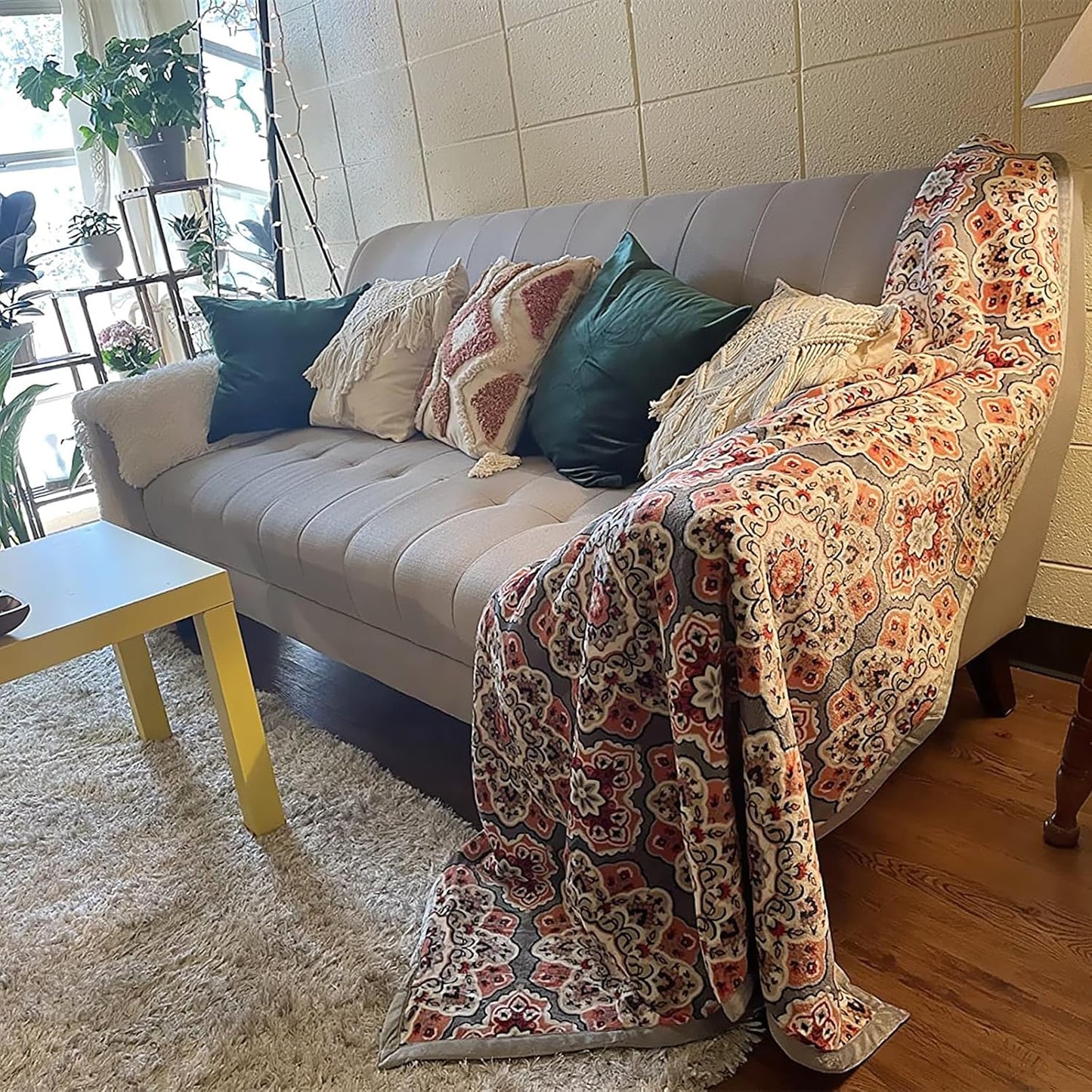 UKELER Flannel Sherpa Throw 80'' x 60''- Cute Floral Design Soft Plush Flannel Blanket Throws for Bed/Couch/Sofa/Office/Camping