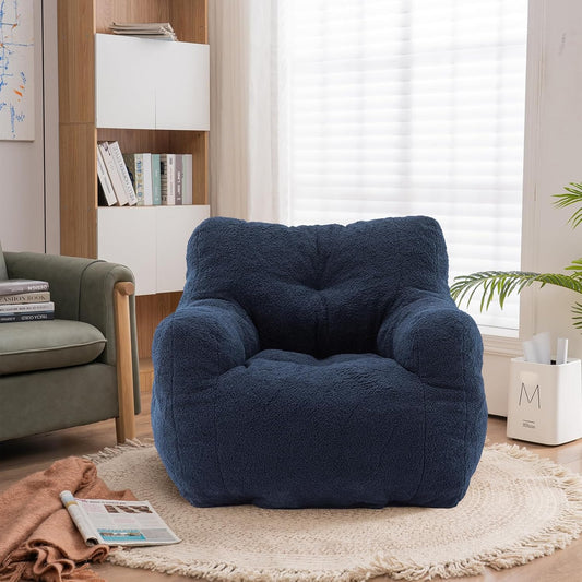 Recaceik Bean Bag Chairs, Tufted Soft Stuffed Bean Bag Chair with Filler, Fluffy Lazy Sofa, Imperial Lounger Giant Bean Bag Chair for Bedroom, Living Room, Blue, Large