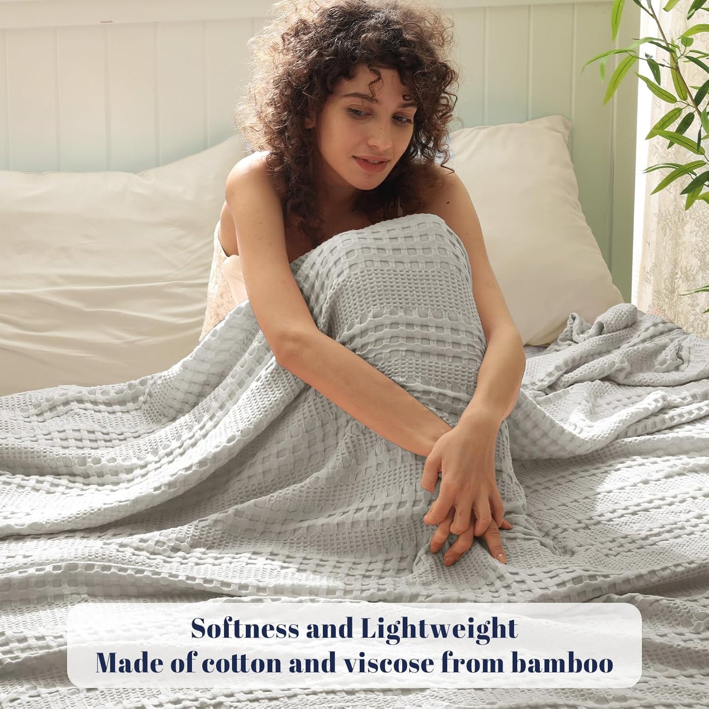 PHF Cooling Waffle Blanket King Size, Lightweight 60% Rayon Derived from Bamboo & 40% Cotton Breathable Blanket for Hot Sleepers, Soft and Luxury for Bed Couch and Sofa, 104"x90", Grey