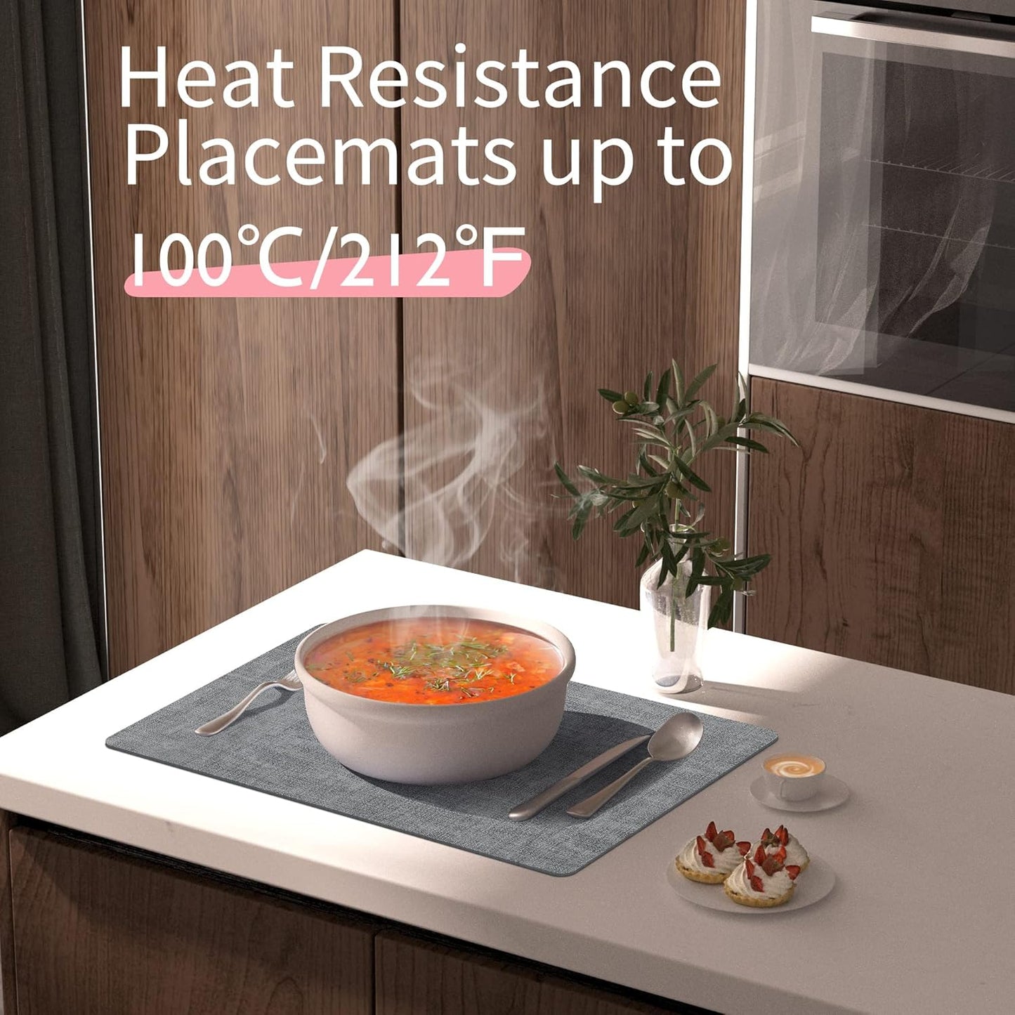 Maxpearl Faux Leather Placemats Set of 8 – Waterproof, Wipe Clean, Heat Resistant, Non-Slip Dining Table Mats for Indoor & Outdoor Use, 17”×12”, Grey