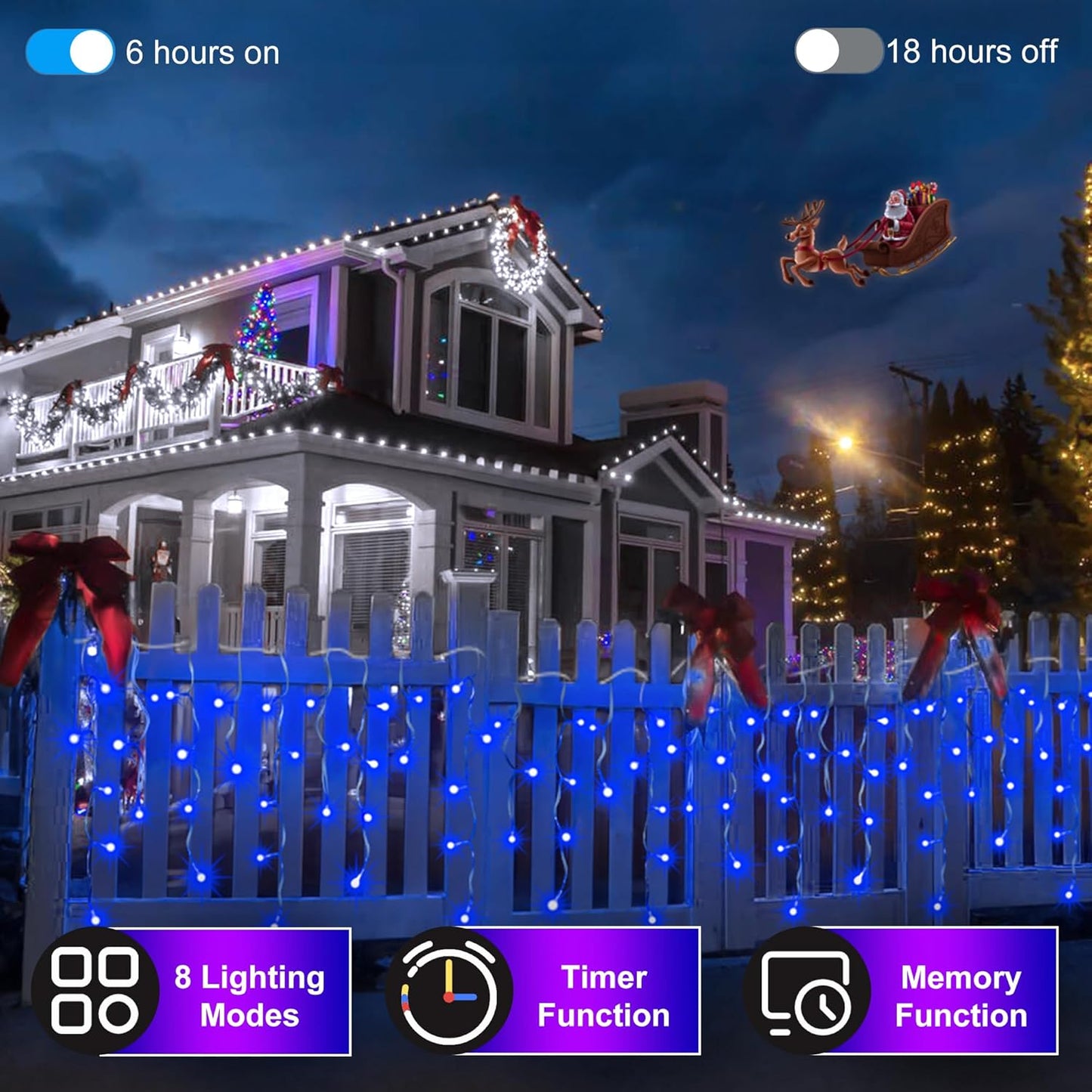 792 LED Christmas Outdoor Lights with 176 Drops, 82ft Hanging Curtain Lights 8 Modes, Christmas Fairy Lighs with Timer & Memory for House Roof Holiday Wedding Christmas Decor (Blue)