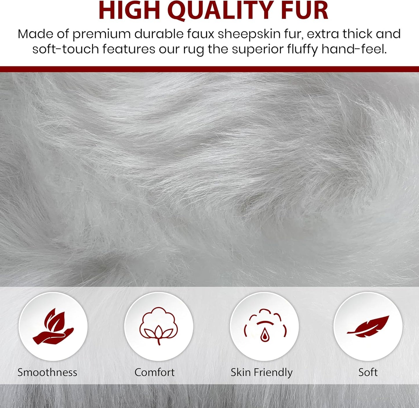 LAMBZY Faux Sheepskin Hypoallergenic Free Shape Silky Shag Rug, Luxury Shaggy Silky Plush Carpet for Bedrooms Rugs Living Kids Room Sofa Floor Rugs (Sexto 6 Pelts 6'x6', 180x180 cm,White)