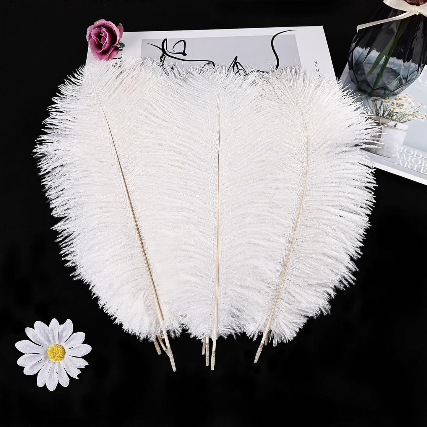 THARAHT White Ostrich Feathers 12pcs Natural Bulk 8-10Inch 20cm-25cm for Crafts Wedding Party Centerpieces Christmas Tree Decoration Feathers