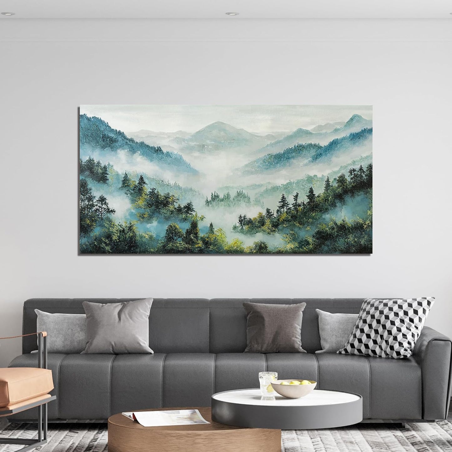 Canvas Wall Art Decor Art Work for Wall Decor Mountain Botanical Wall Art Decor White Foggy Forest Wall Art Landscape Wall Art for Living Room Art Work for Home Ofiice Bedroom Wall Decor 20"x40"