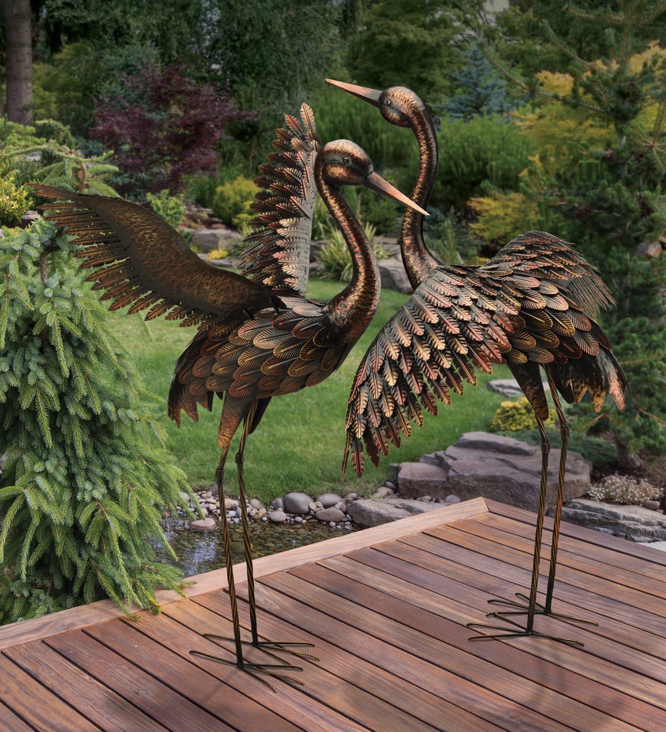 Regal Art & Gift Outdoor Garden Décor, Unique Bird Sculpture, Rustic Metal Bird Statues, Garden Ornaments, Bird Figurine for Lawn, Decorative Sculpture, Crane, Multi, Wings Down, 42" Height
