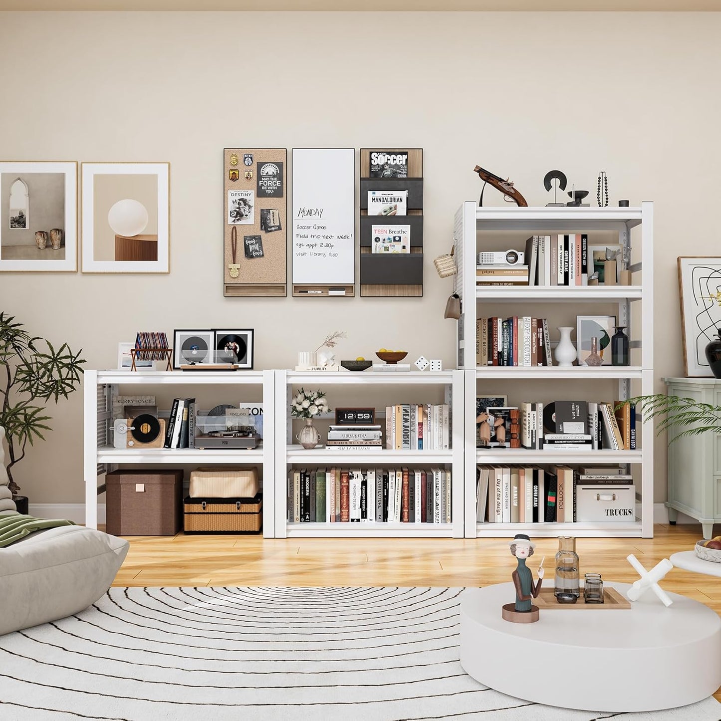 Book Shelf, 5 Tier Bookshelf, Industrial Bookcase Modern Bookshelves for Book/CD/Movie, Metal Shelving Unit for Living Room Home Office Kitchen, White