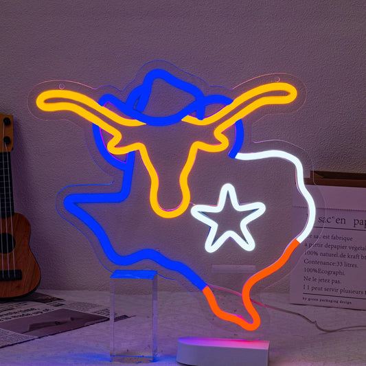 Texas Neon Sign Longhorn Neon Light for Wall Decor cowboy Neon Signs Colorful LED Neon Sign USB Powered LED Neon Light for Bedroom Living Room Mall Restaurant Shop Decor